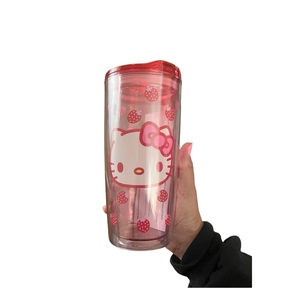 Hello Kitty Strawberry Face Double Wall Travel Tumbler Slide Close Lid, 20oz